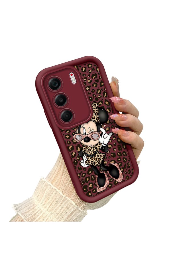 Shockproof Simple Maroon Silicone Phone Case Minnie Pattern Compatible with Tecno Camon 40