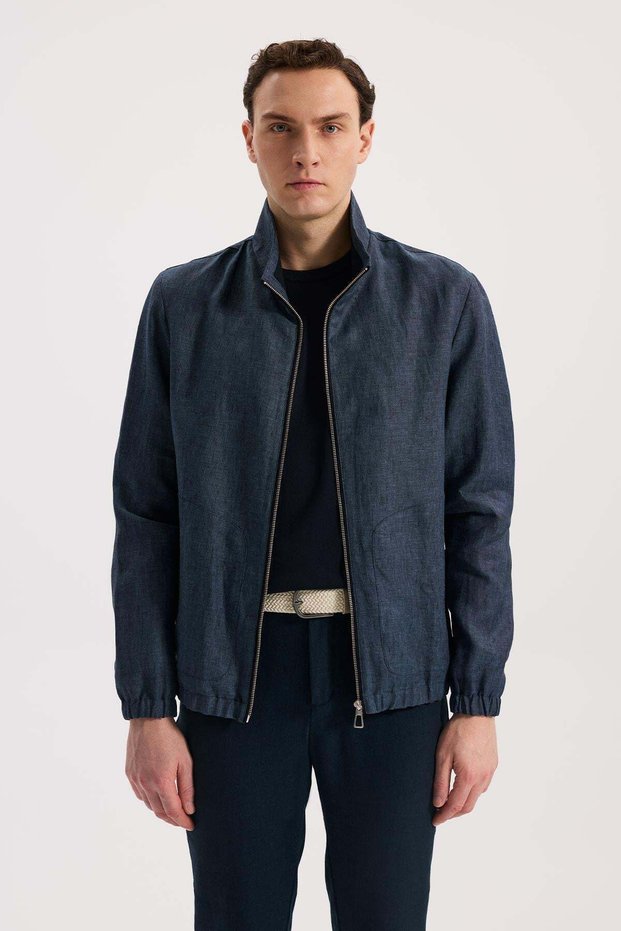 Navy Blue Comfort Fit 100% Linen Seasonal Sports Coat