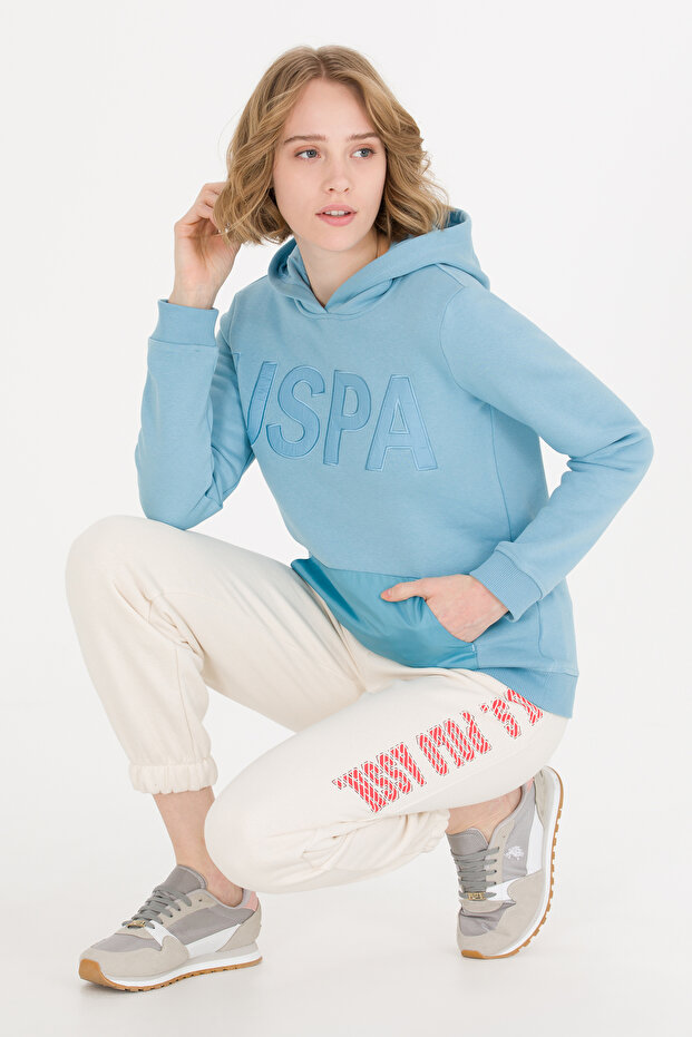Women's Blue Hooded Sweatshirt 50256250-Vr036