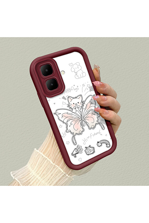 Infinix Smart 10 ile Uyumlu Darbeye Dayanıklı Basit Bordo Silikon Telefon Kılıfı Kelebek Desen - 3
