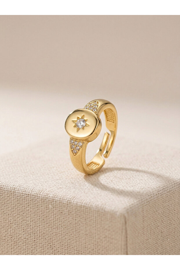Gold Zircon Stone North Star Ring Adjustable