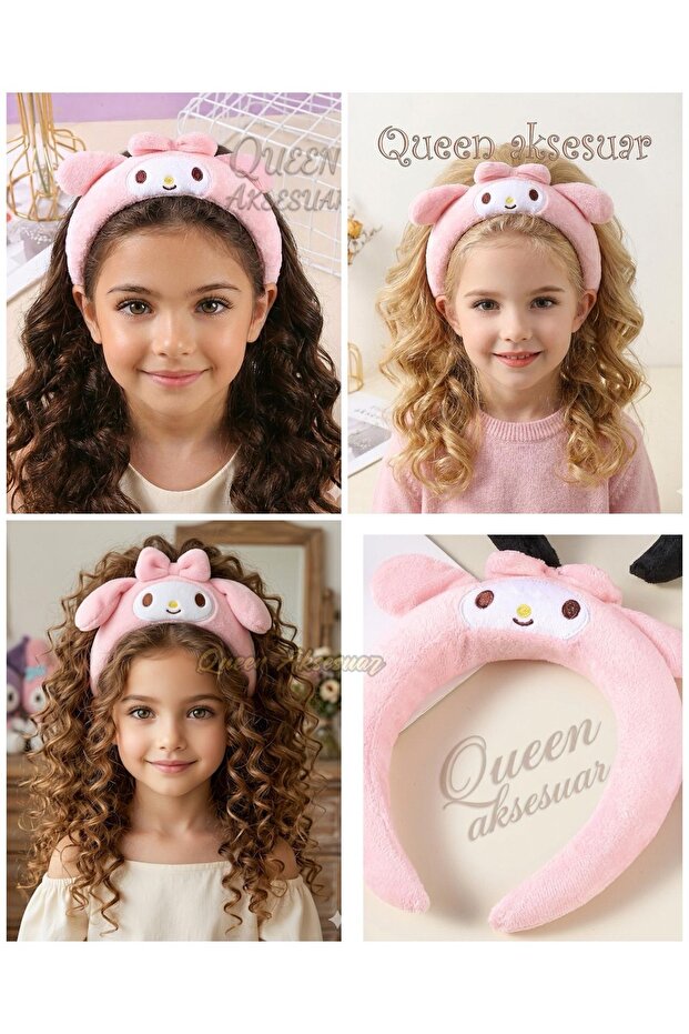 Pink My Melody Plush Velvet 3D Crown with a Curved Sponge Crown for Children