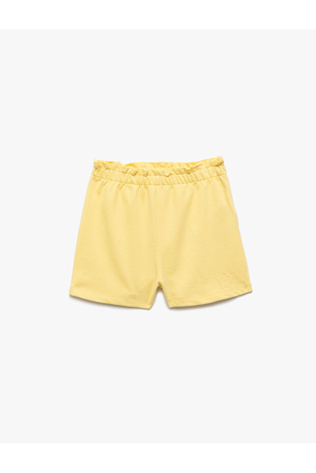 Cotton Mini Shorts with Elastic Waist and Embroidery Detail