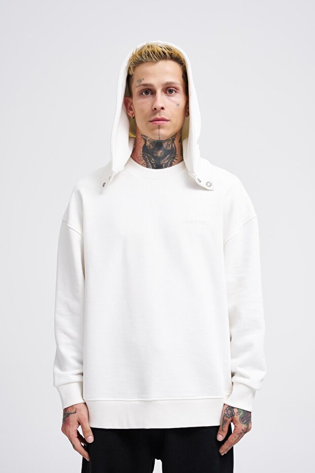 Men's Basic Ecru Hoodie - 5