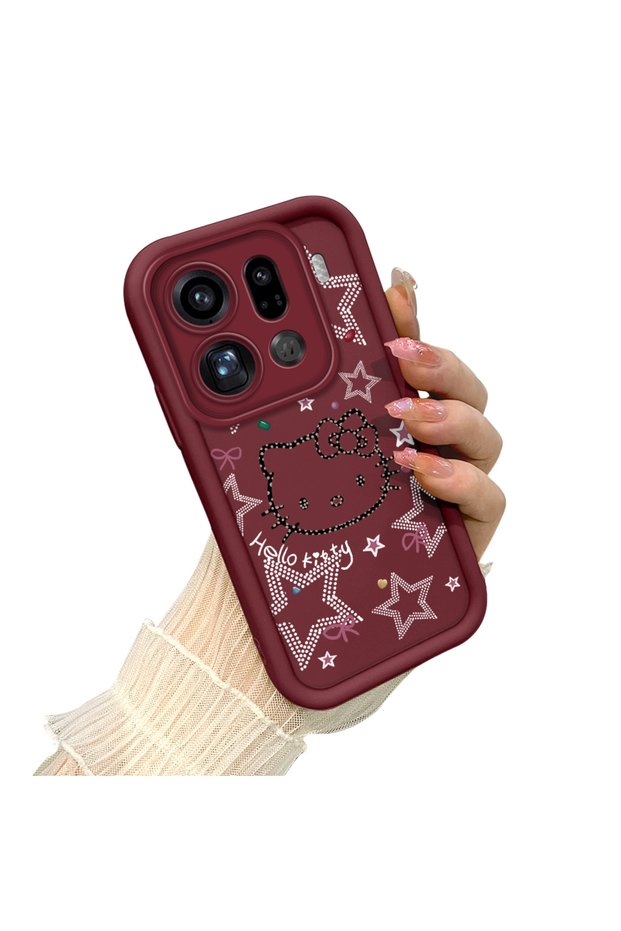 Shockproof Simple Maroon Silicone Phone Case Hello Kitty Compatible with Oppo Find X9 Pro 5g