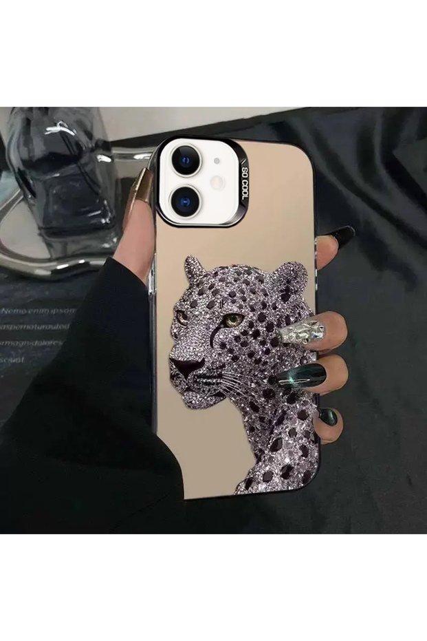 iPhone 12-12 Pro Compatible Diamond Tiger Print Pattern Shock Absorbing Phone Case Mk01A