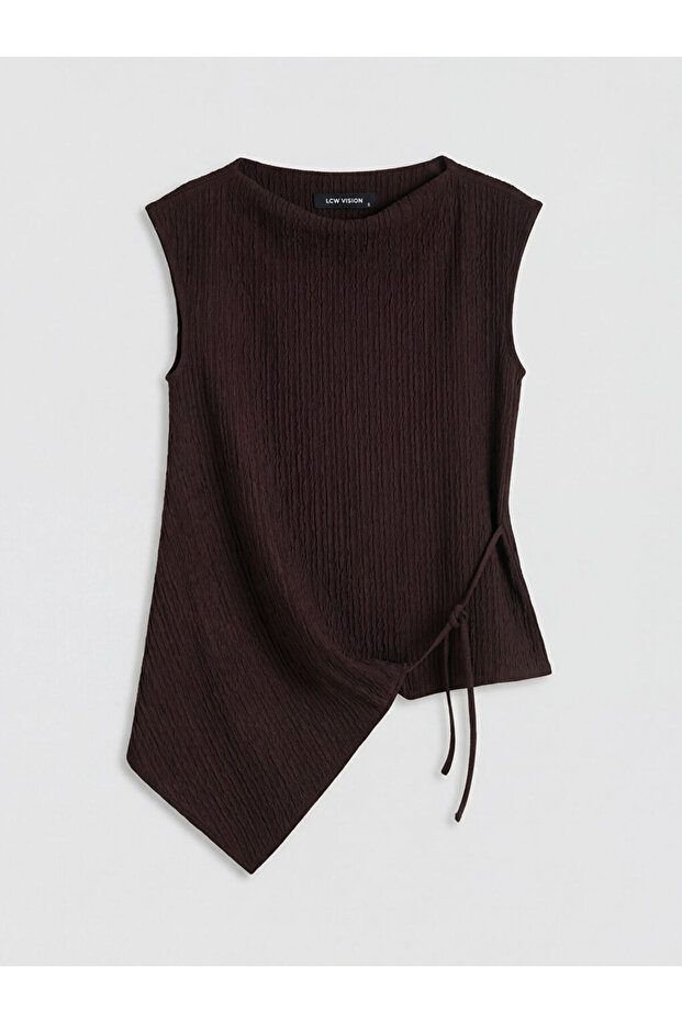 Dried plum boat neck textured blouse from gulis clothing