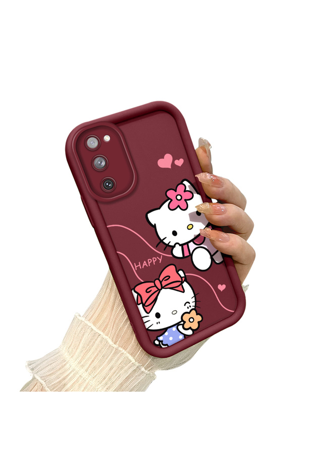Simple Maroon Silicone Phone Case Hello Kitty Shockproof Compatible with Samsung Galaxy S20 Fe