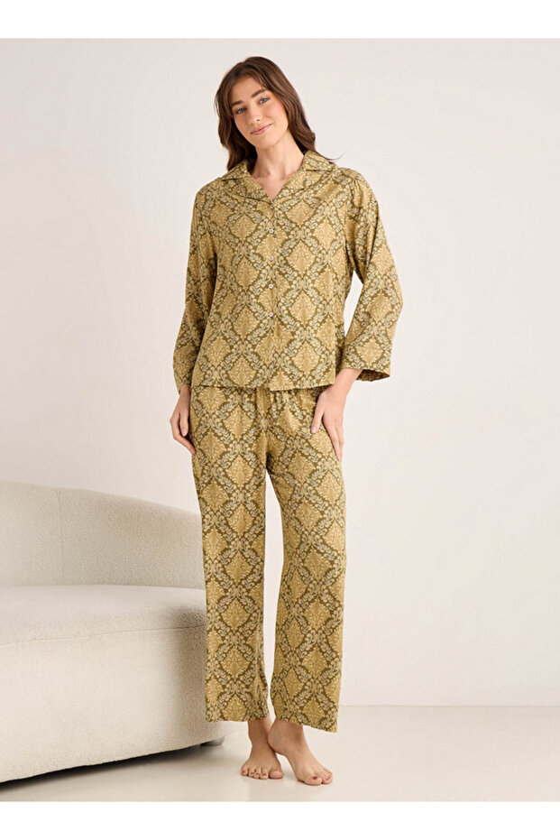 Pyjama Set Button-Down Shirt & Trousers Viscose
