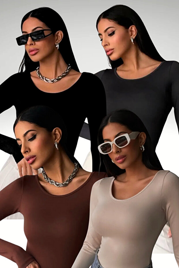 Women's 4-Piece Black Cream Brown Anthracite Princess Collar Bluz