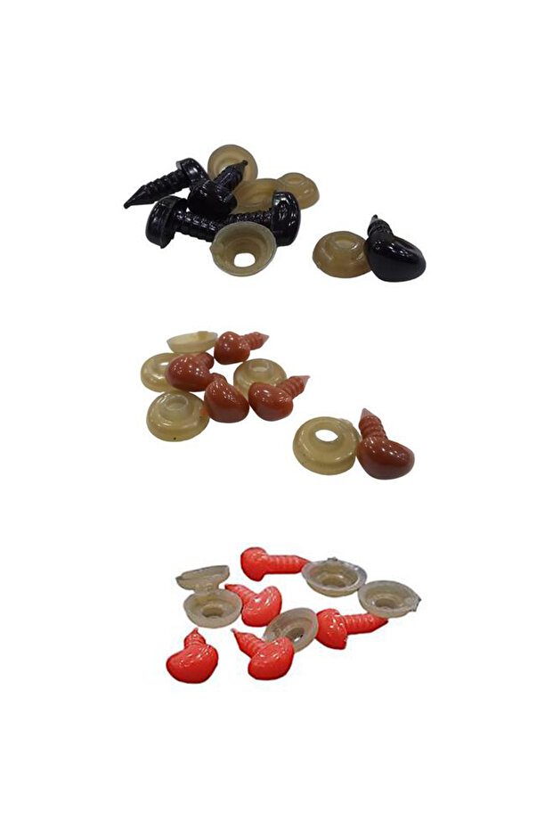 8 mm Amigurumi Screw-On Noses - 10 Pieces - Black-Brown-Red