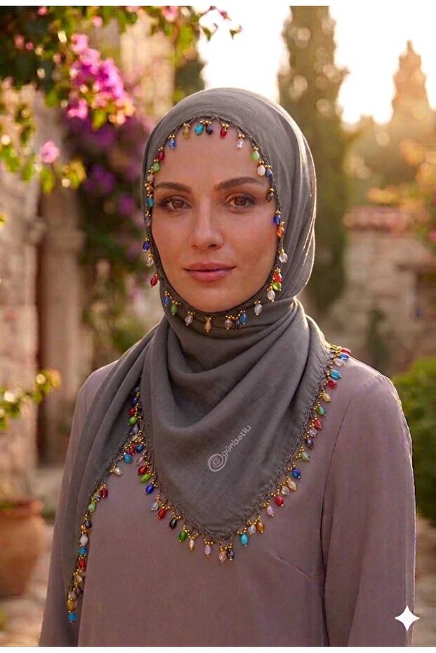 Colorful Embroidered Writing Border Beaded Cheesecloth Yemeni Dowry Scarf, Bundle, Daily Use, Beaded Writing