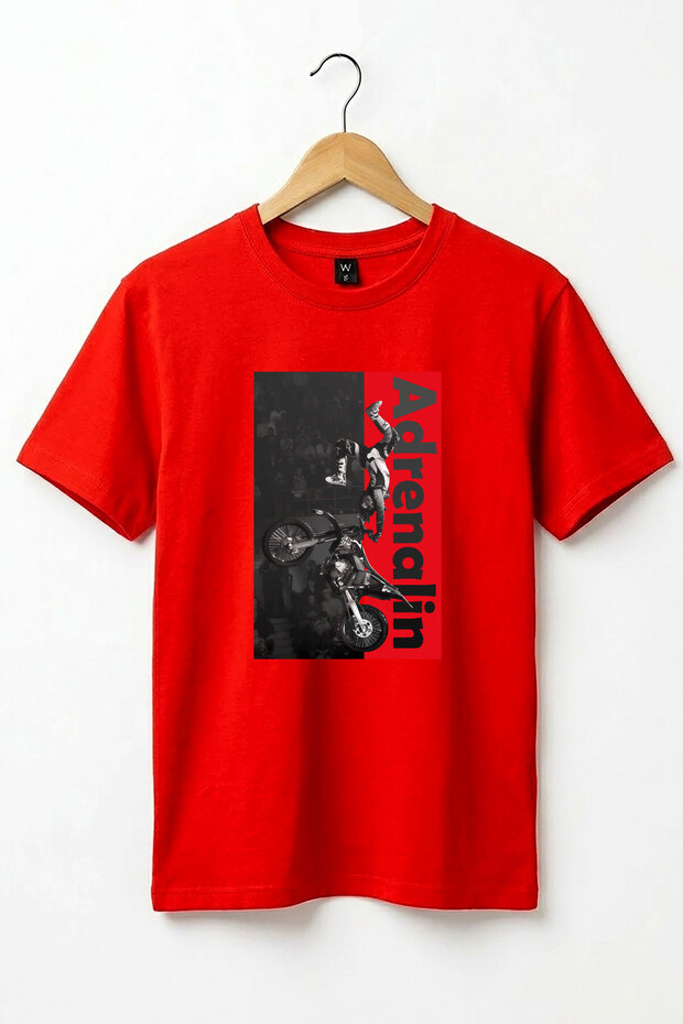 Motocross Freestyle Adrenaline Printed 100% Cotton Red Regular Fit T-Shirt