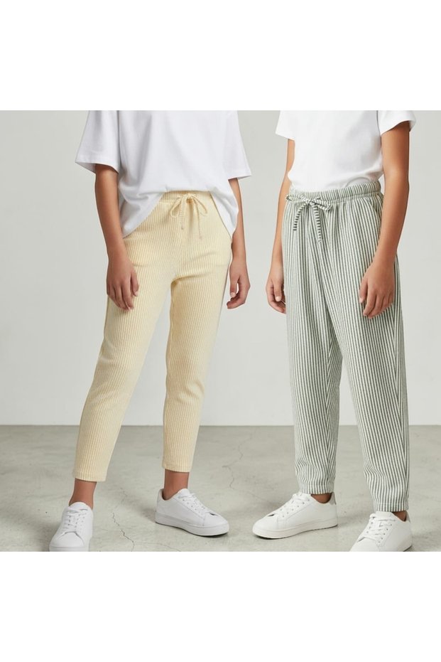 Girls' New Season Waterway Striped Flexible Carrot Pants 2-Piece Set 4-12 Years
