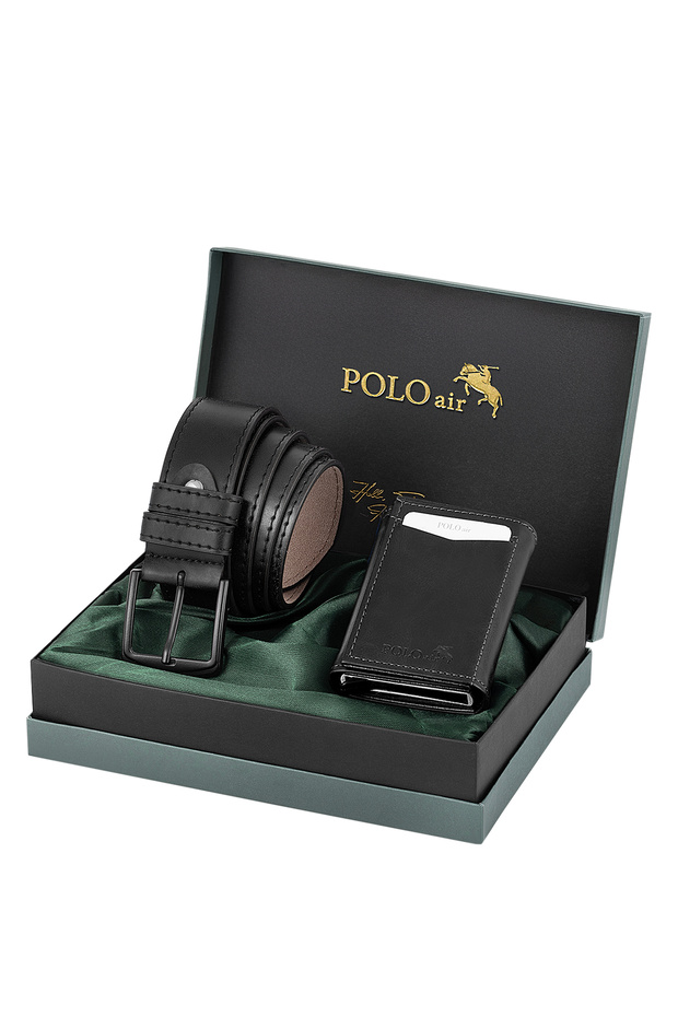 Magnetic Automatic Mechanism Wallet and Belt Men's Combination Set Black Color M-06-S