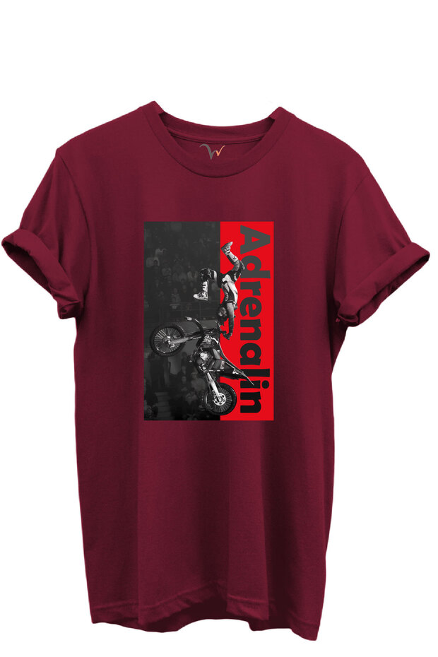 Motocross Freestyle Adrenaline Printed 100% Cotton Burgundy Regular Fit T-Shirt