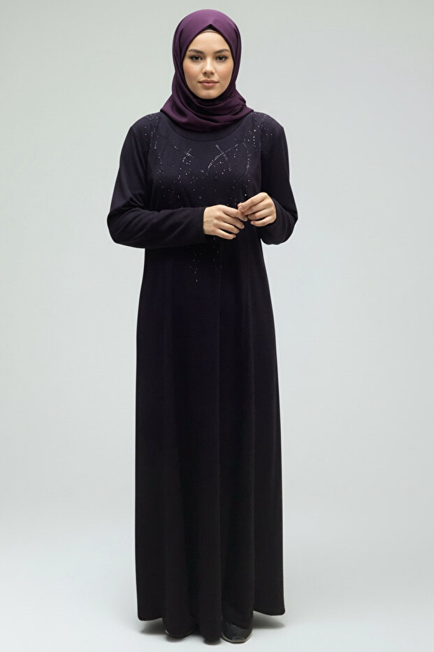 Women's Combed Cotton Dress with Stone-Embellished Front and Handles, Plus Size