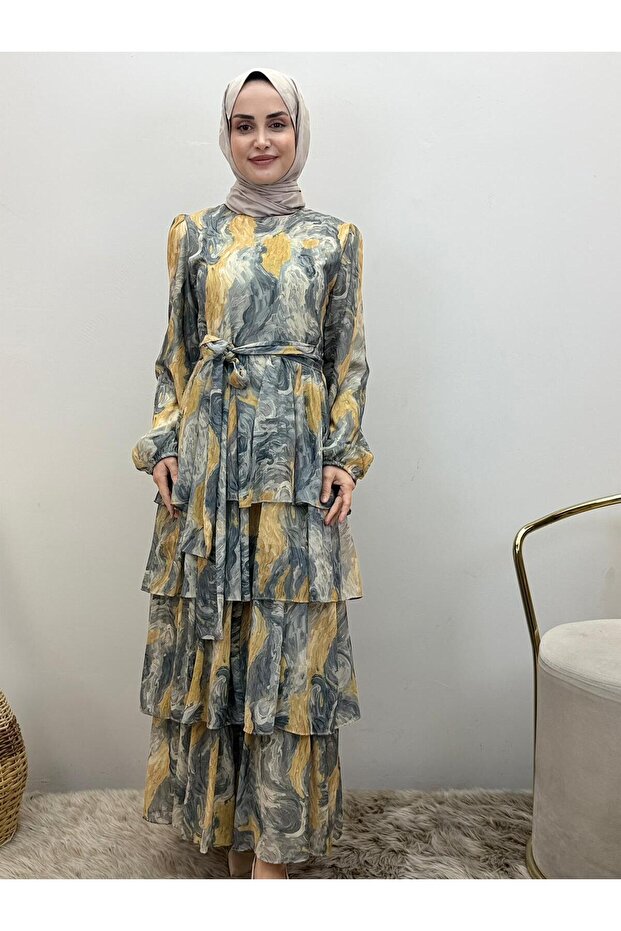 Patterned Chiffon Dress - 1