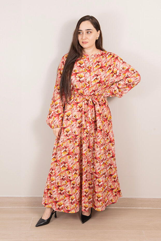 Rust Red Floral Tiered Maxi Dress