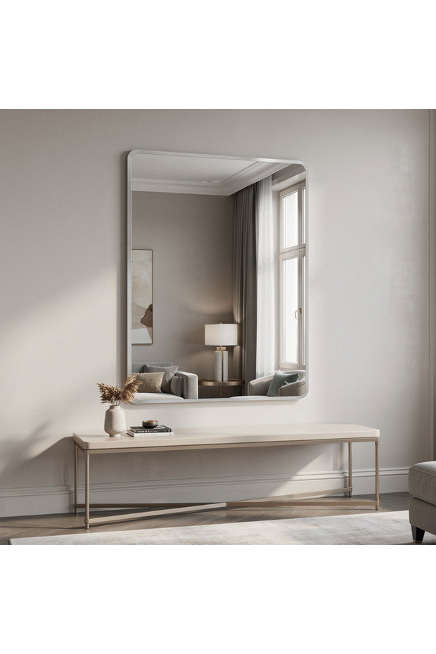 مرآة حائط مستطيلة 100×60 سم - فضية - مظهر عصري أنيق - 1