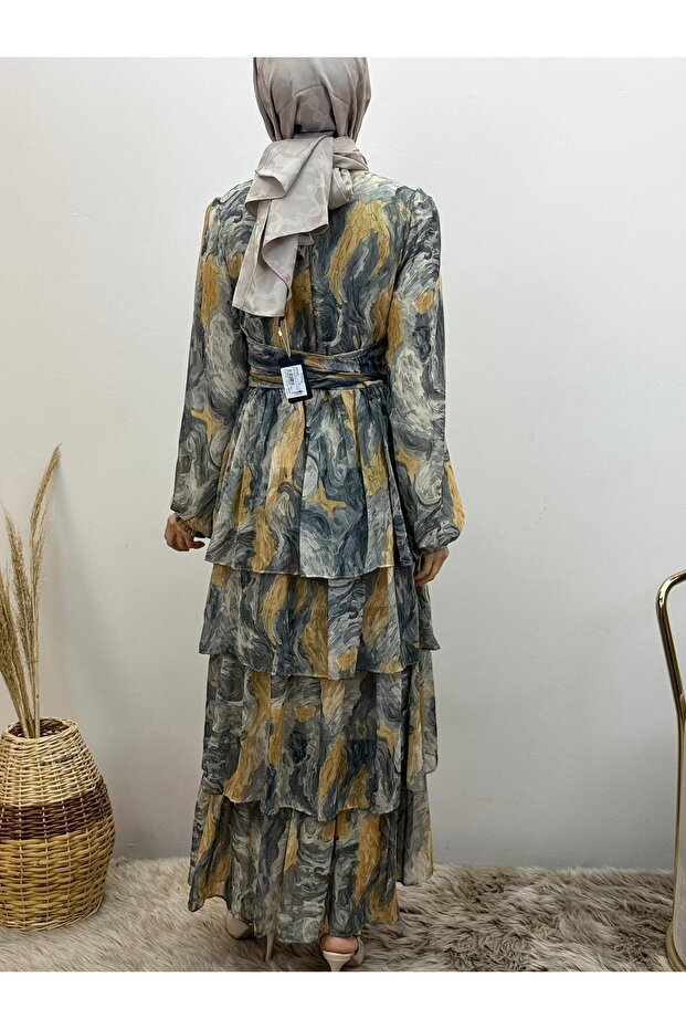 Patterned Chiffon Dress - 4