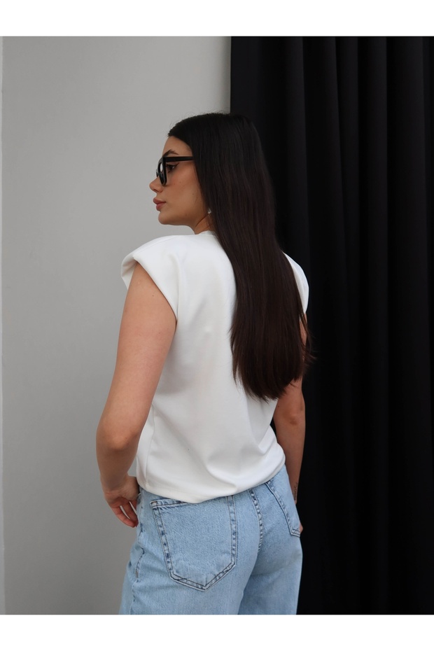 Sıfır Kol Vatkalı Basic Tshirt - 5