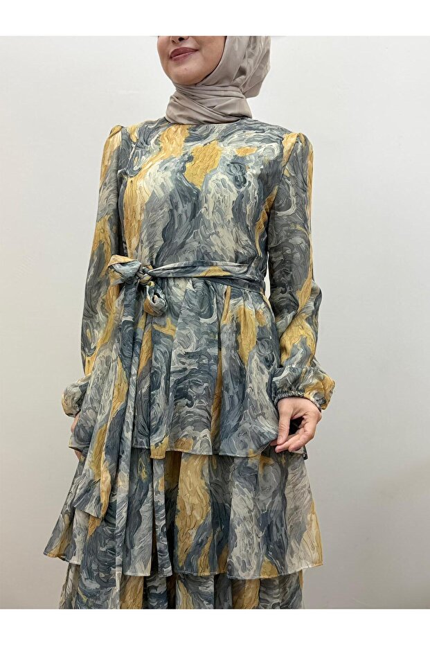Patterned Chiffon Dress - 2