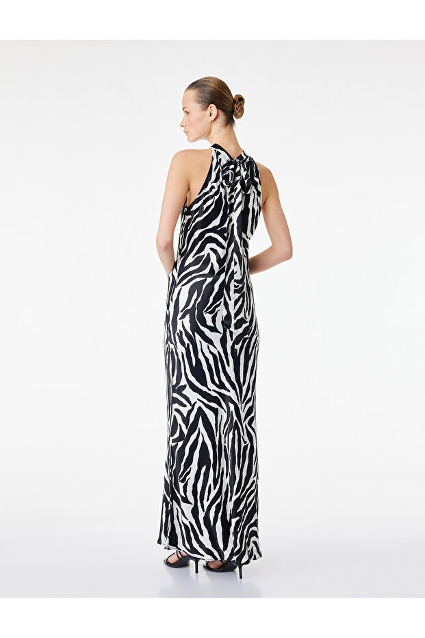 Zebra Patterned Halter Neck Maxi Dress - 3