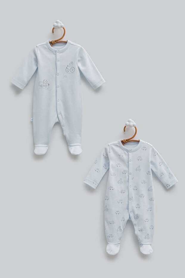 0-3 Months First Car Double Jumpsuit - Blue