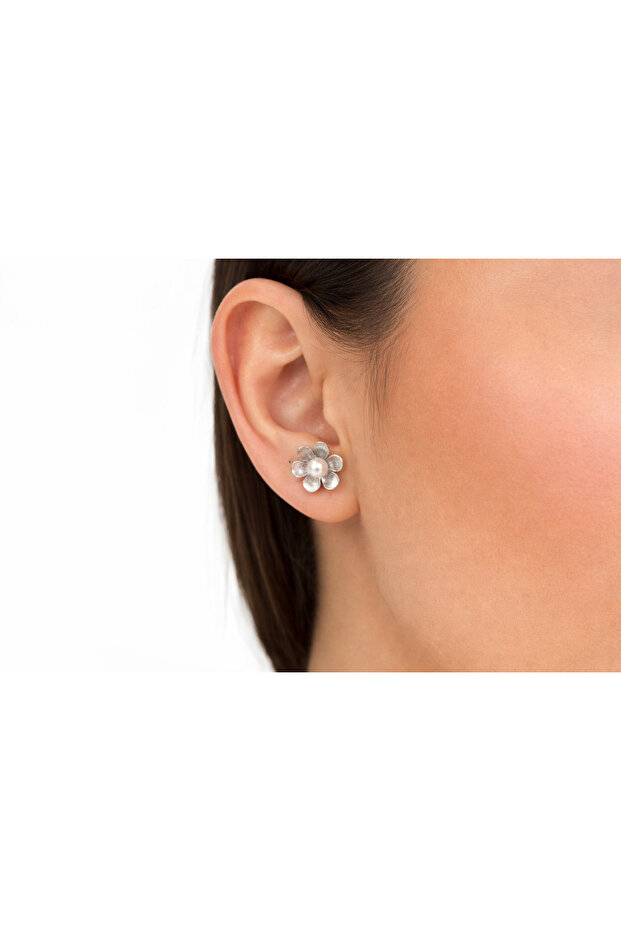 Flower Earrings with Pearls Silver