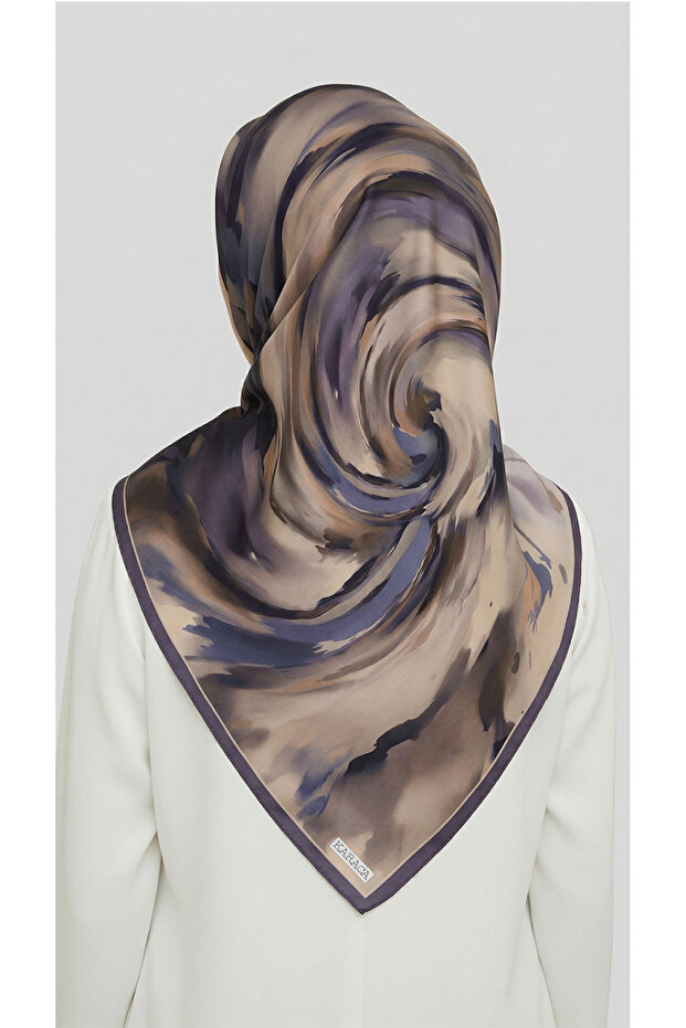 Flowing Pattern Rayon Scarf - Beige / Lila