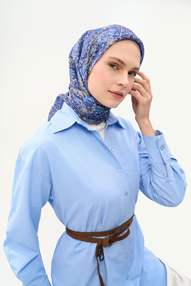 وشاح تينسل مونار بنمط زهري أزرق منتصف الليل 90×90