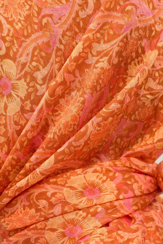 Eșarfă Tencel Monare cu model margarete, portocaliu închis 90X90 - 5