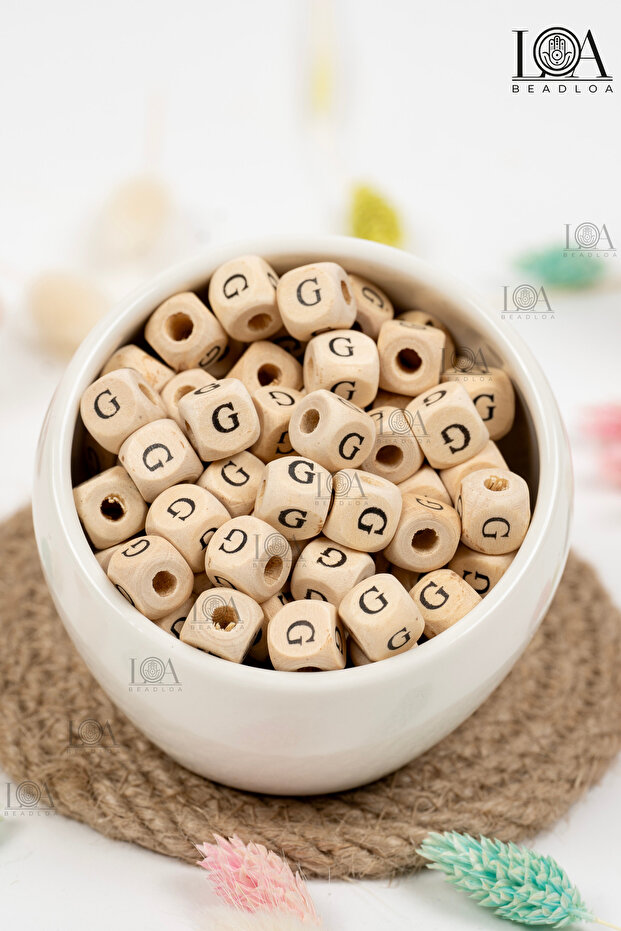10 mm Wooden Letter Beads Single - Letter g - Alphabet Beads Cube Letter (20) Pieces