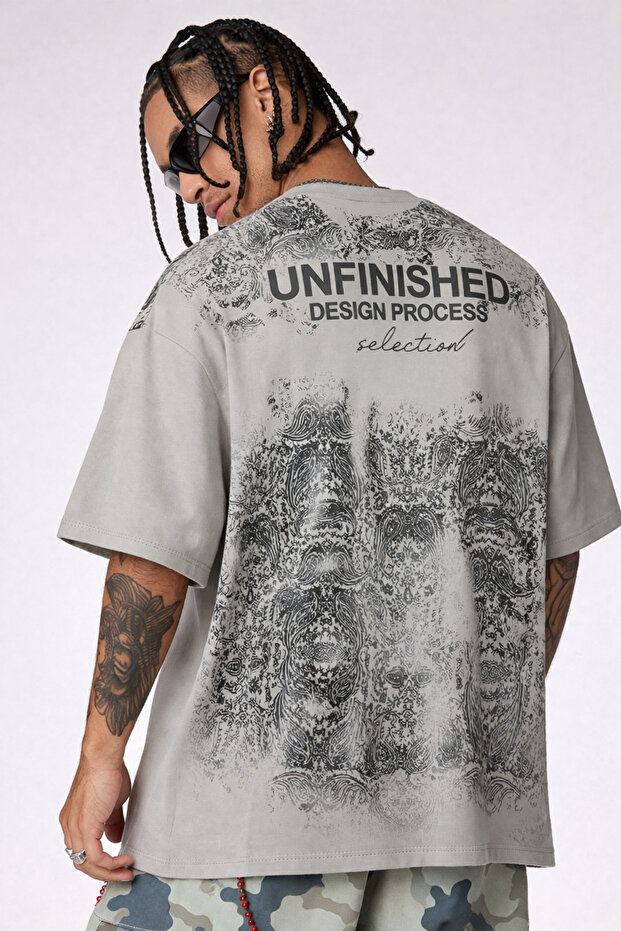 Men's Oversize T-Shirt Unfinished Printed Streetwear