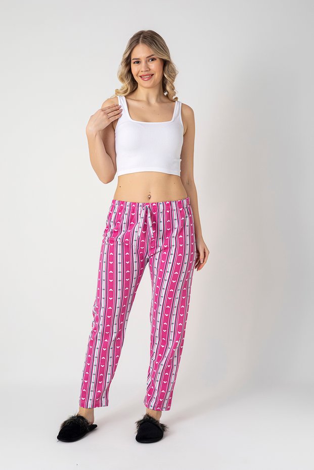 Cotton Thin Breathable Fabric Ribbon Waist Detail Pocketless Women's Pajama Bottoms