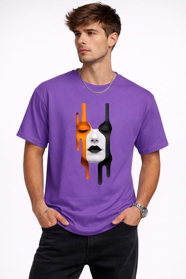 Unisex Oversize T-Shirt Colorful Face Printed 100% Cotton T-Shirt Comfortable Fit
