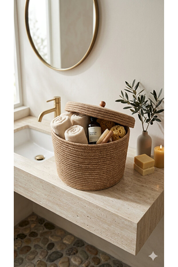 Organizer Basket with Cover / Diameter: 30 Cm. Height: 20 cm