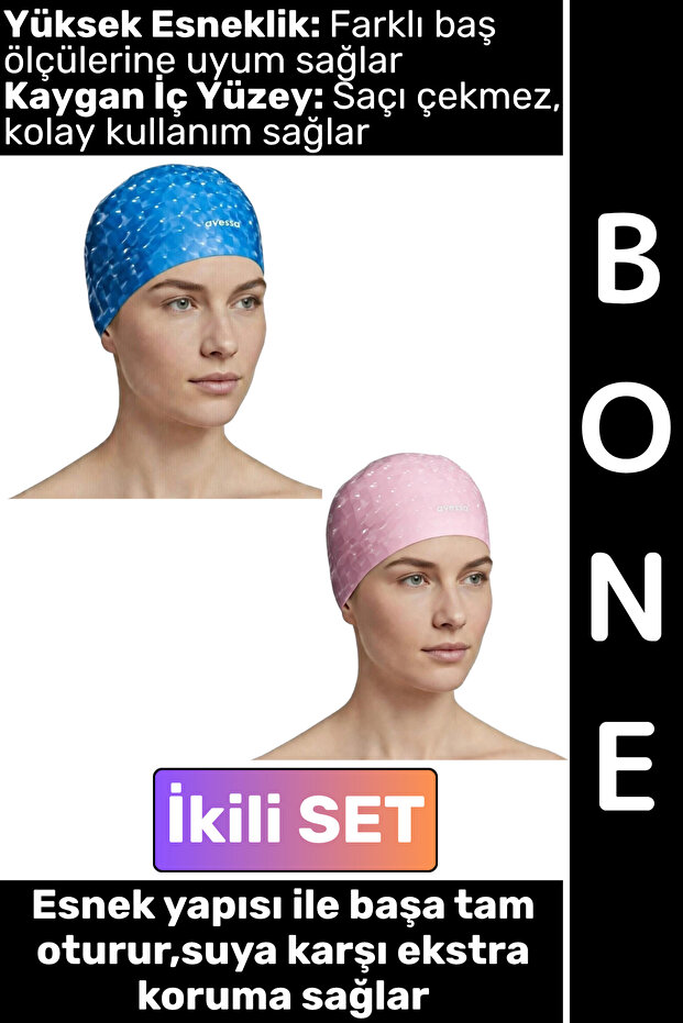 # Comfortable, Flexible, Soft Pool and Sea Swimming Cap, Slippery Inner Surface, Stylish Waterproof Hair Cap, Double Set