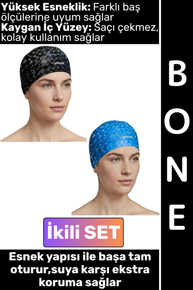 # Comfortable, Flexible, Soft Pool and Sea Swimming Cap, Slippery Inner Surface, Stylish Waterproof Hair Cap, Double Set