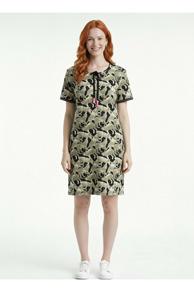 Women's Patterned Short Sleeve Mini T-Shirt Dress