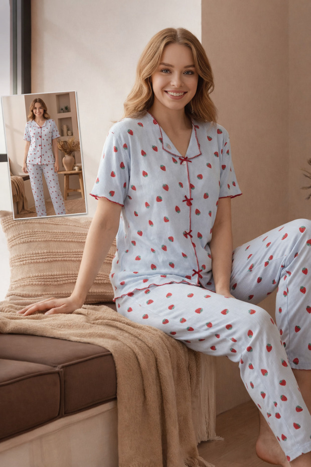 Strawberry Blue Berlin Pajama Set – Soft Fabric
