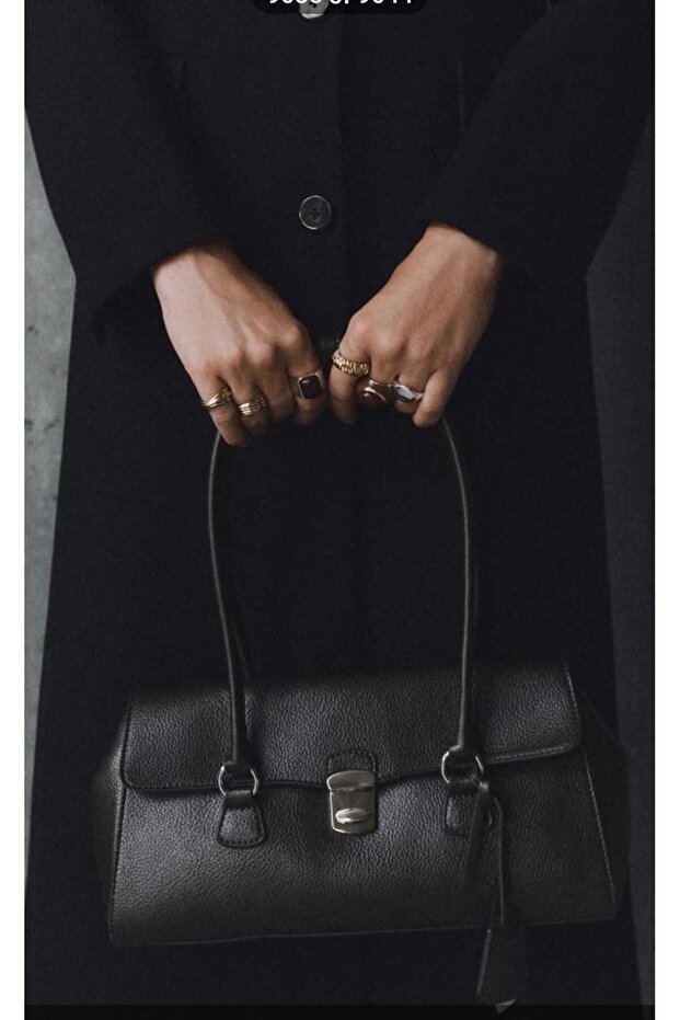 Women's Long Handle Rectangular Model Hand and Shoulder Bag Black