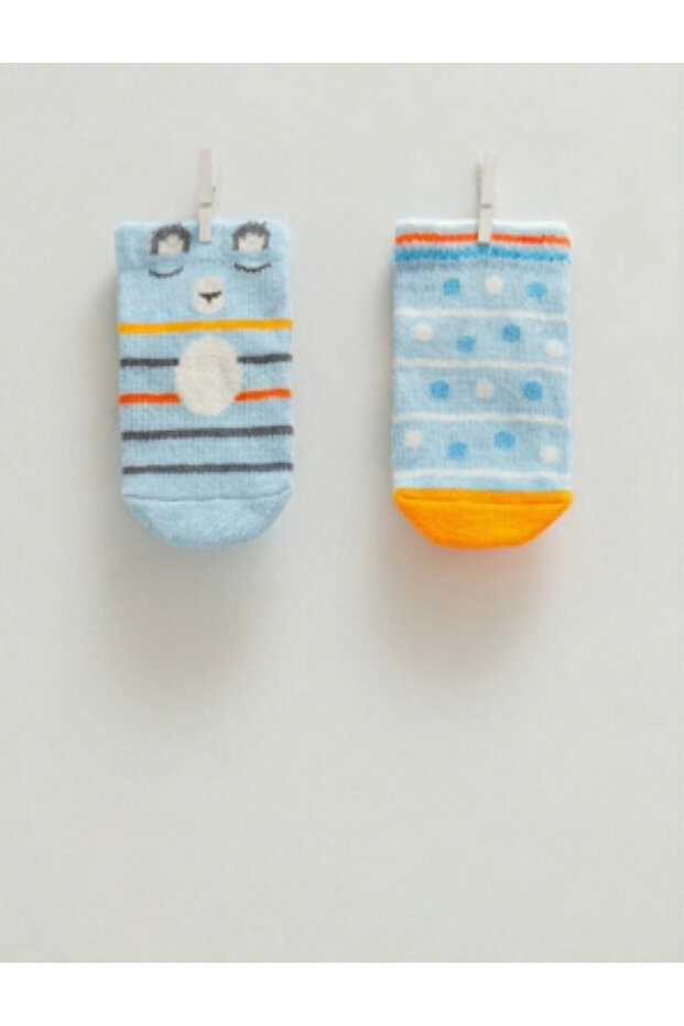 90% Cotton Baby Boy Socks 2 Pairs (4 Pieces) with Cute Animal Figures and Striped Patterns