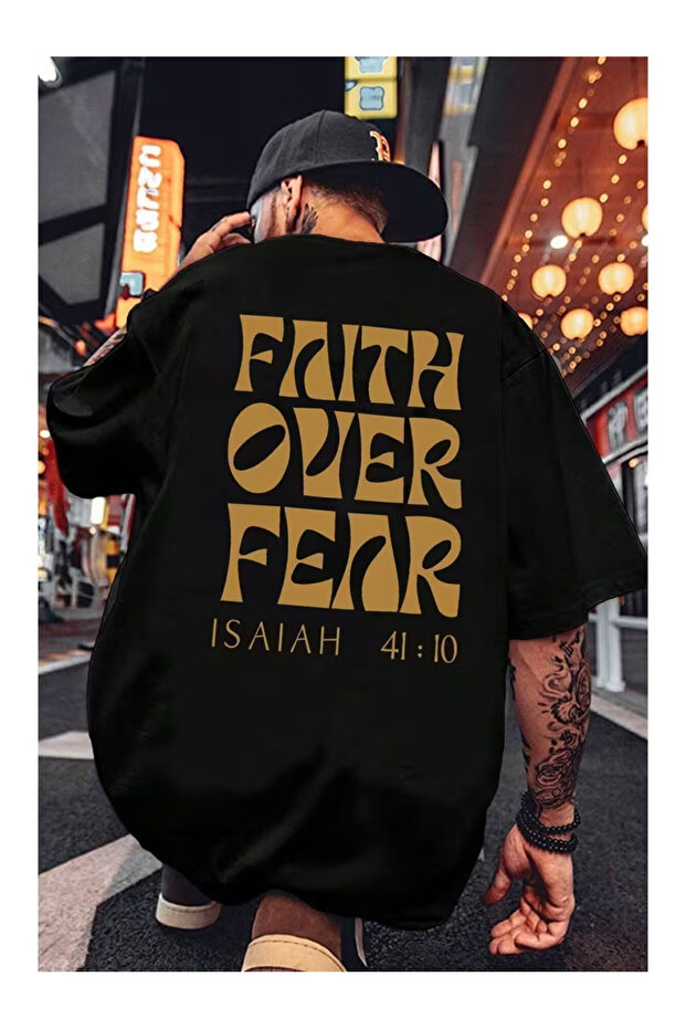 تيشيرت رجالي كبير الحجم مطبوع عليه Fear