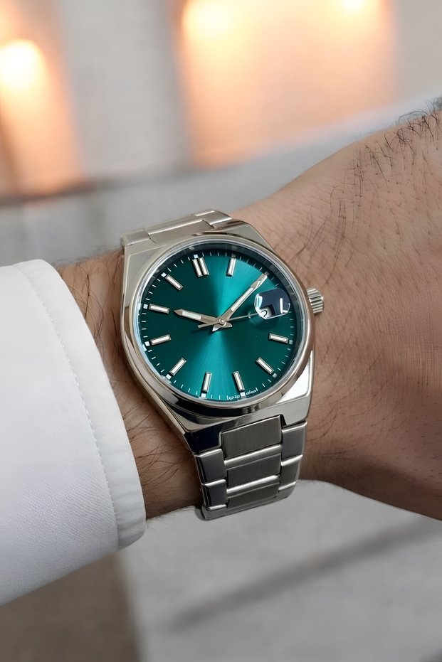 Men's Steel Wristwatch with Calendar, Stylish Design, in Special Box