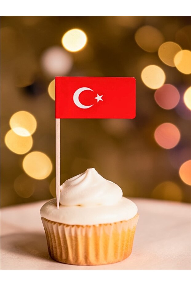 100 Pieces of Toothpicks with Turkish Flag, Cake, Cup Cake, Toothpicks for April 23, October 29, May 19