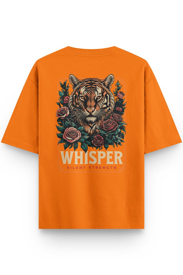 Women's / Men's Semi Oversize T-Shirt Whisper Tiger Back Printed Orange T-Shirt 1376