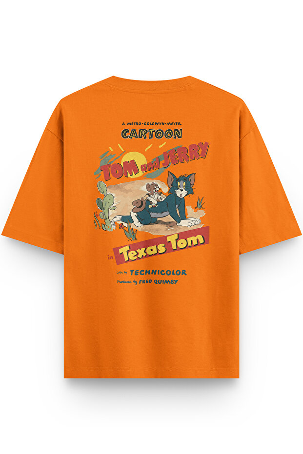 Women's / Men's Semi Oversize T-Shirt Cat Back Print Orange T-Shirt 1352