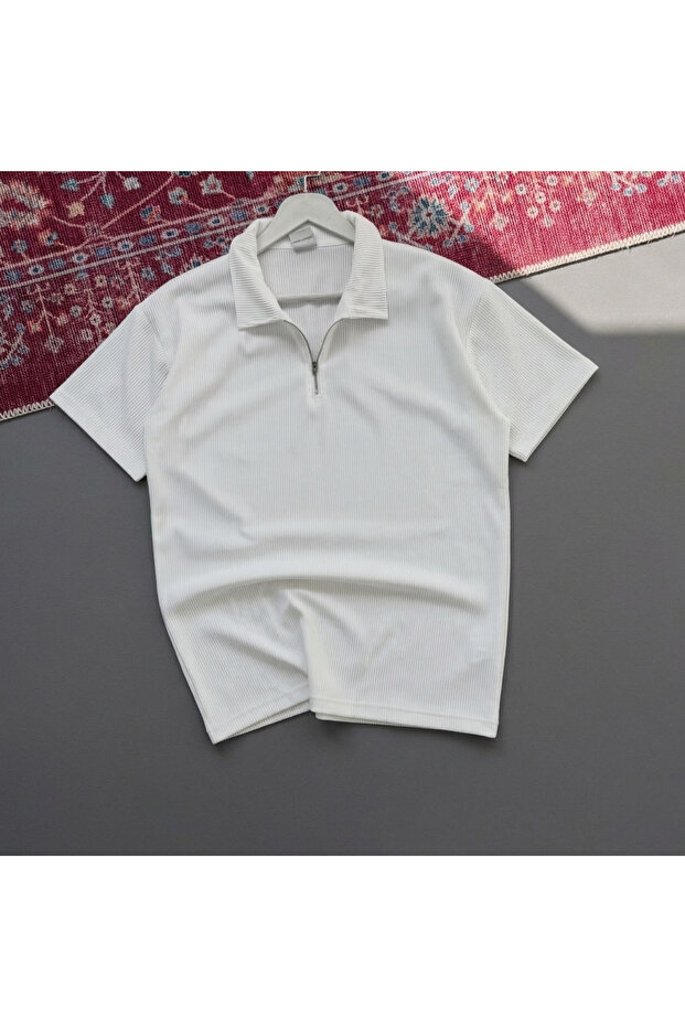Ribbed Zipper Polo T-Shirt Men's Regular